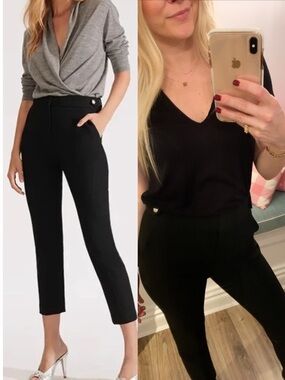 Veronica Beard Gamila High Rise Black Trousers Waist Tab Button Detail Slacks